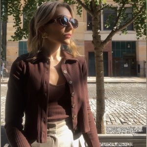 Reformation Brown Cotton Sweater Set Size XS